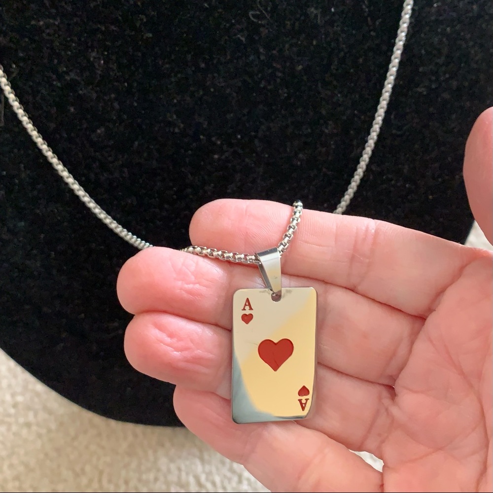 New Ace If Hearts Lucky Poker Sterling Necklace